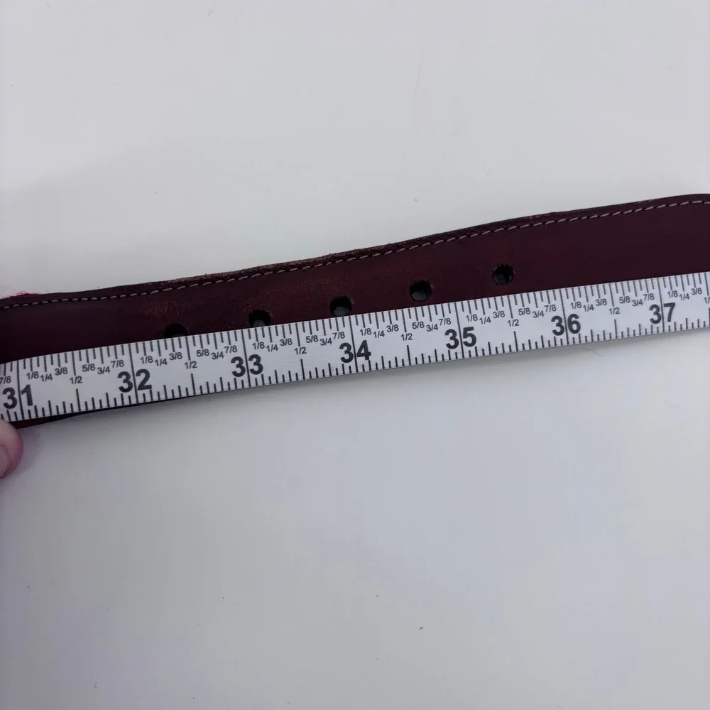 Torino Leather Trim Canvas Webbing Belt Mens 34 Burgundy Brass Buckle *FLAW